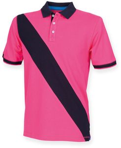 Front row FR212 - Baumwoll Polohemd mit Diagonalstreifen Bright Pink/ Navy