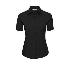 Russell Collection JZ37F - Ladies' Short Sleeve Pure Cotton Easy Care Poplin Shirt Schwarz