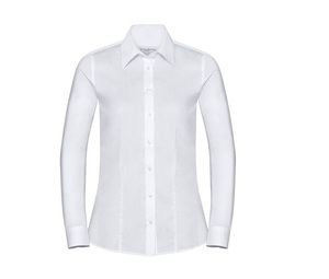 Russell Collection JZ62F -  Pflegeleichte Damen Langarm Bluse Weiß