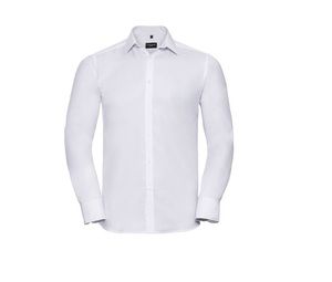 Russell Collection JZ962 - Langarm Hemd mit Fischgrätmuster Weiß