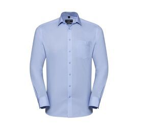 Russell Collection JZ962 - Langarm Hemd mit Fischgrätmuster helles blau