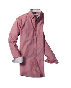 Russell Collection RU920M - LONG SLEEVE TAILORED WASHED OXFORD HERREN HEMD Oxford Red/Cream