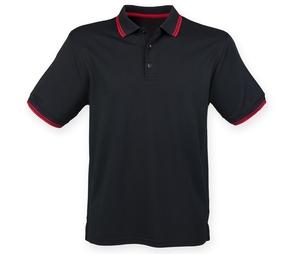 Henbury HY482 - Polohemd mit kontrastfarbenen Kragen und Ärmeln Schwarz / Rot